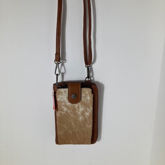 Womens Montana West Cowhair Phone Case Crossbody Wallet Brown 5 x 8" NWT